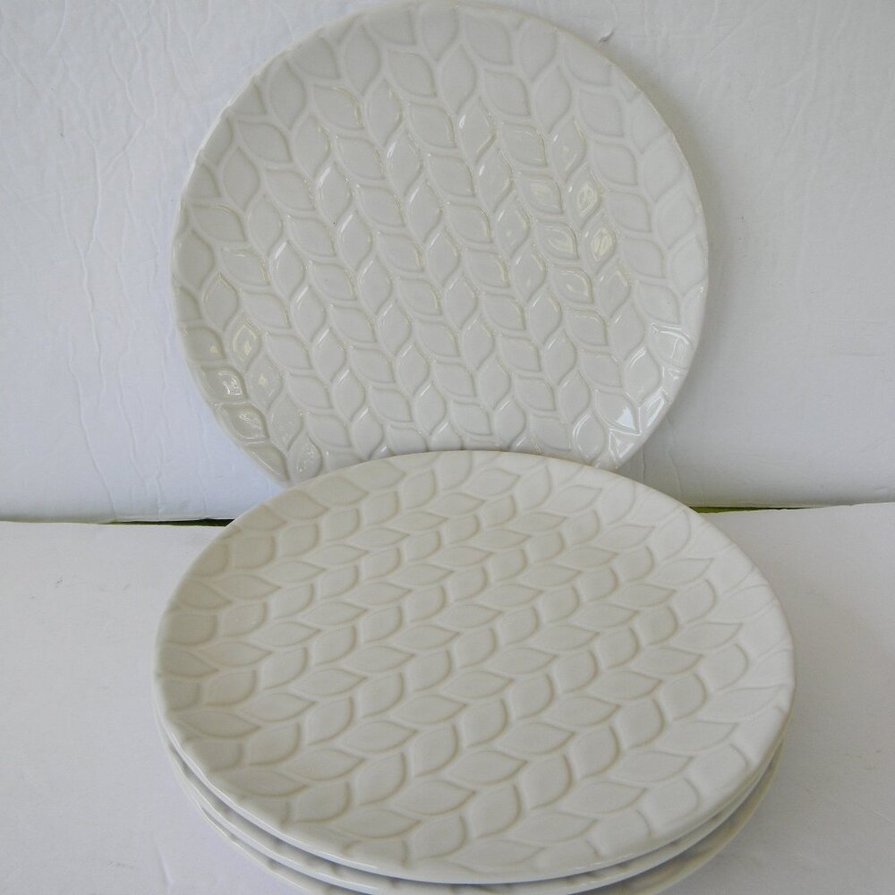 NEW TEMP-TATIONS CARVED WILLOW WHITE LOT/SET OF 4 SALAD PLATES